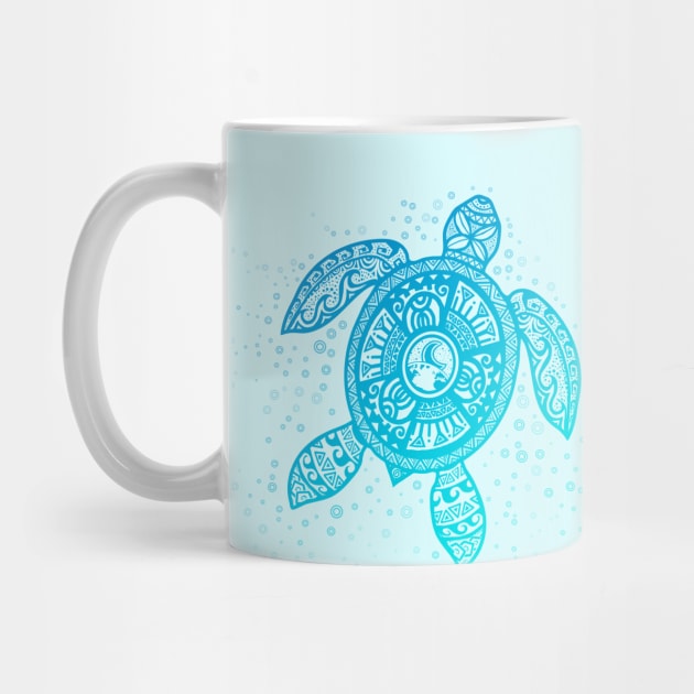 Boho Tiki Teal Sea Turtle with Bubbles by Jitterfly